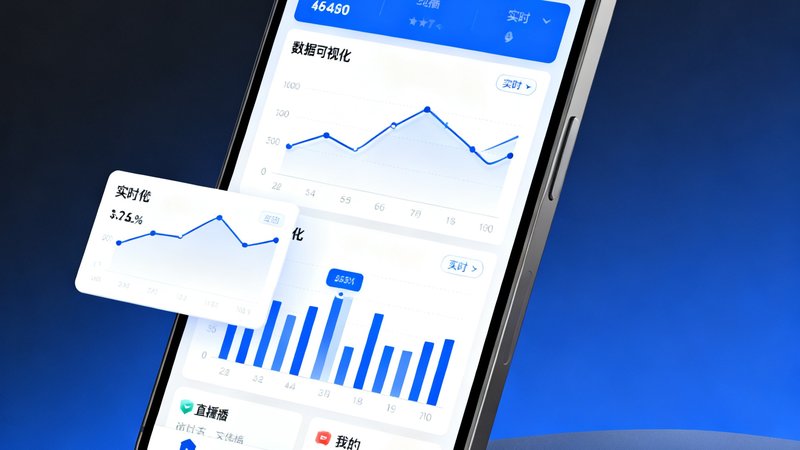 24直播网新版App界面在手机屏幕上展示全新UI设计，突出数据可视化功能